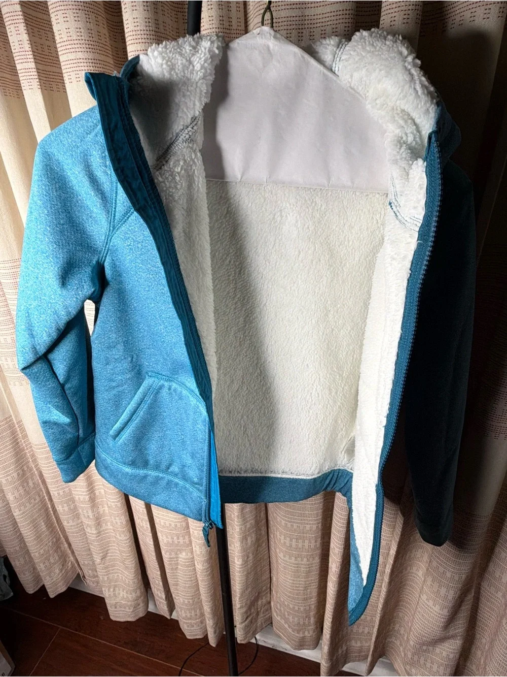 Lands' End Youth Teal Blue Sherpa-Lined Zip Hoodie